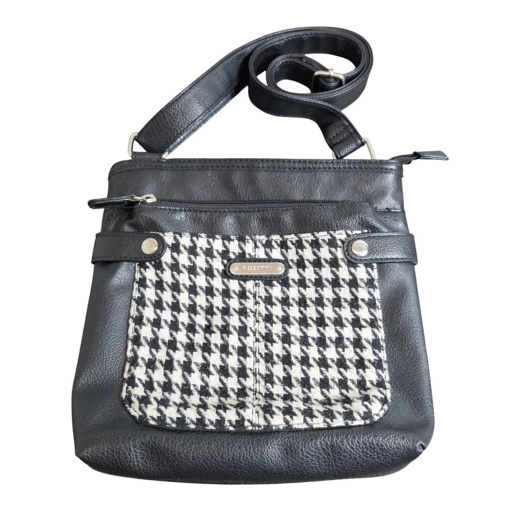 Rosetti Black Faux Leather Houndstooth Crossbody Bag Messenger Purse Organizer
